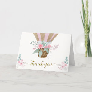 Rosa Elegant Floral Hot Air Ballon Babydusche Dankeskarte