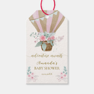 Rosa Elegant Floral Hot Air Ballon Babydusche Geschenkanhänger