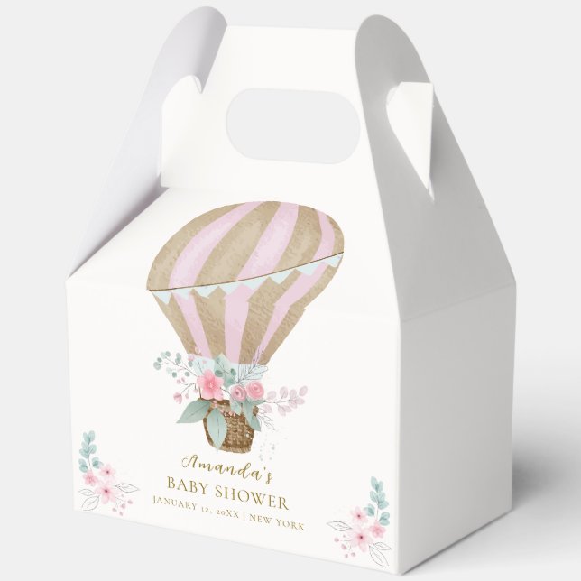 Rosa Elegant Floral Hot Air Ballon Babydusche Geschenkschachtel (Rückseite)