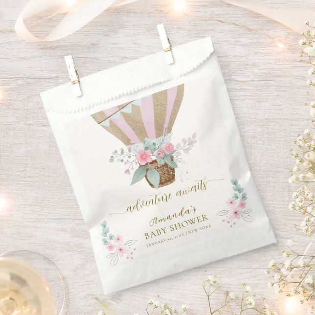 Rosa Elegant Floral Hot Air Ballon Babydusche Geschenktütchen (Ausgeschnitten)