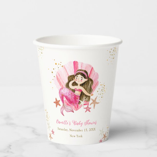 Rosa Elegant Meerjungfrau Starfish Babydusche Pappbecher (Vorderseite)