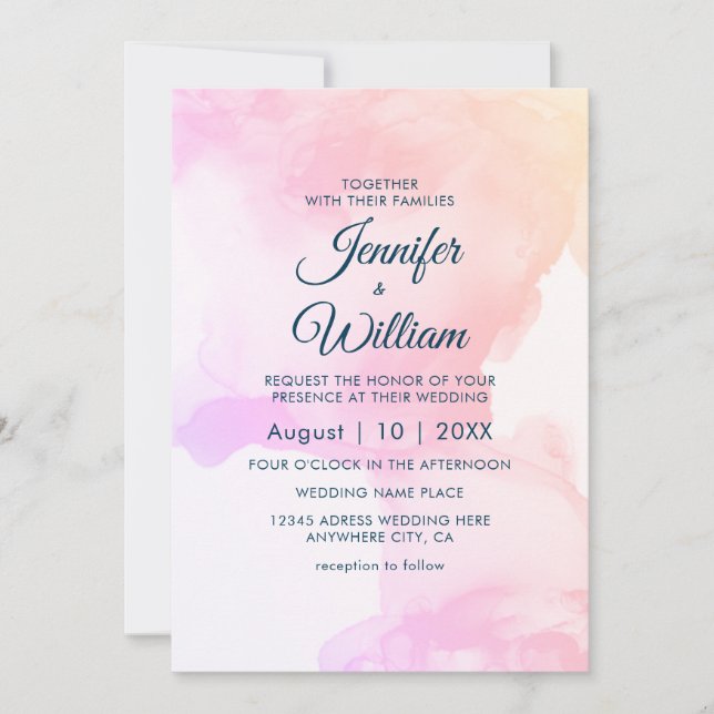 Rosa Elegant Modernes Aquarellfarben Tinte Einladung (Vorderseite)