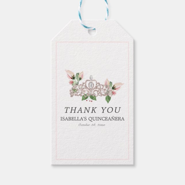 Rosa Elegant Quinceñera Geschenkanhänger (Vorderseite)
