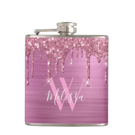 Rosa, elegant, schwarz, glänzend, Sparkle-Glitzer- Flachmann