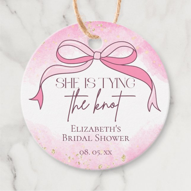 Rosa Elegant Sie bindet das Brautparty des Knotens Geschenkanhänger (Vorderseite)