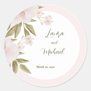 Rosa elegante Aquarell-Blumen-Hochzeit  Runder Aufkleber