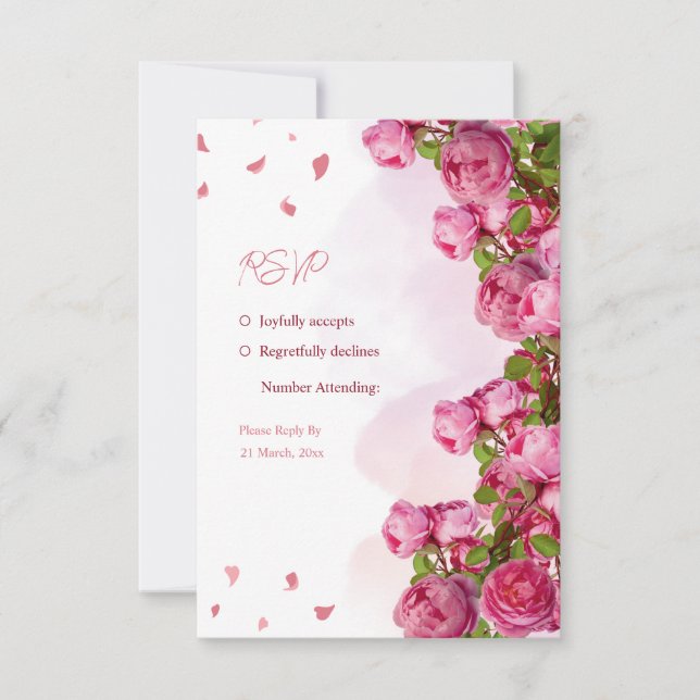Rosa Elegante Blume Hochzeit RSVP Karte (Vorderseite)