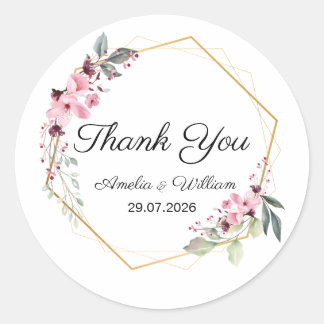 Rosa elegante Blumen Dankeschön Hochzeitsaufkleber Runder Aufkleber
