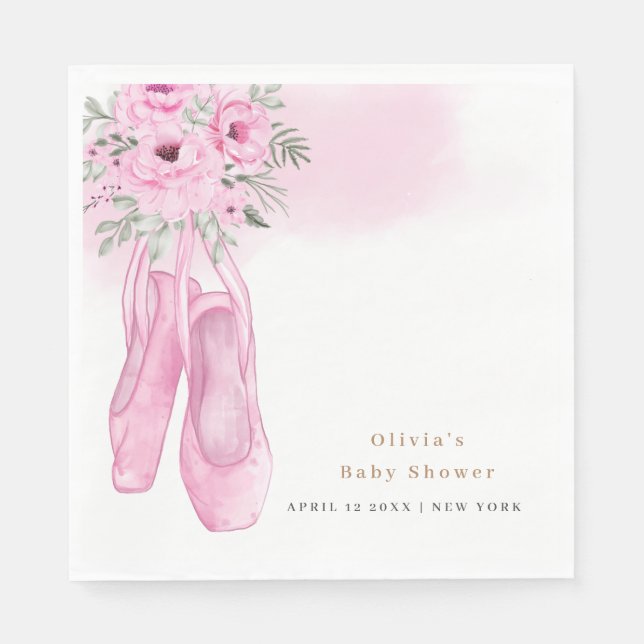 Rosa Elegante Blütenballerina Schuhe Babydusche Serviette (Vorderseite)