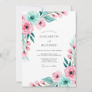 Rosa elegante botanische Hochzeit Einladung