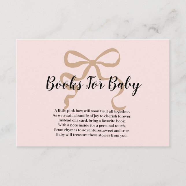 Rosa elegante Coquette Bogen Bücher für Baby Begleitkarte (Vorderseite)