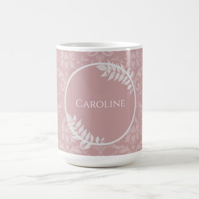 Rosa Elegante Damask Personalisierte Kaffee-Tasse Kaffeetasse (Mittel)