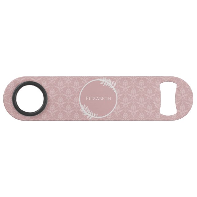Rosa Elegante Damask Personalisierter Bar Key (Vorderseite (Horizontal))
