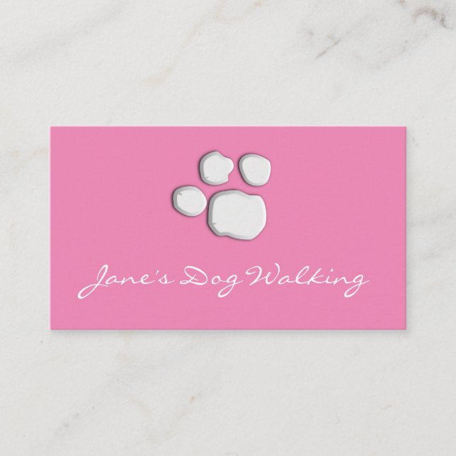 Rosa Elegante Dog Walking Paw Print Business Card Visitenkarte (Vorderseite)
