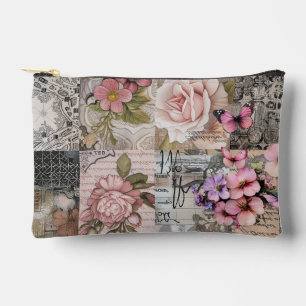 Rosa Elegante Girly Floral Abstrakt Collage Zubehörtasche