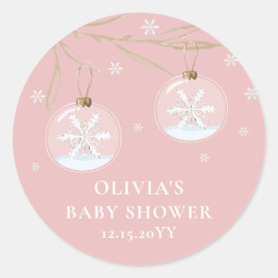 Rosa Elegante Gold Winter Snowflake Babydusche Runder Aufkleber
