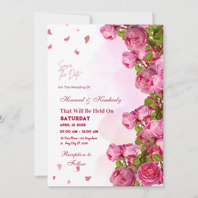 Rosa Elegante Hochzeit - Romantische zeitlose Erin Einladung (Vorderseite)