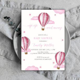 Rosa Elegante Hot Air Ballon Girl Baby Dusche Einladung