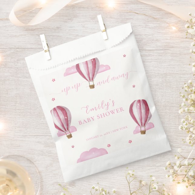 Rosa Elegante Hot Air Ballon Girl Baby Dusche Geschenktütchen (Ausgeschnitten)