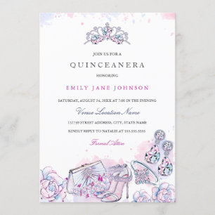 Rosa elegante Kristall-Quinceanera-Einladung Einladung