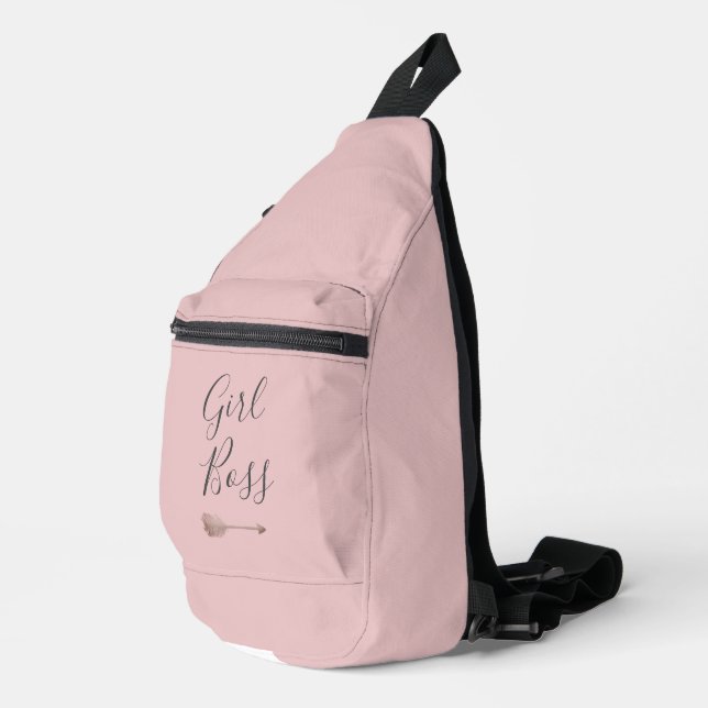 Rosa Elegante Script Girl Boss Crossbody Bag (Rechte Ecke)