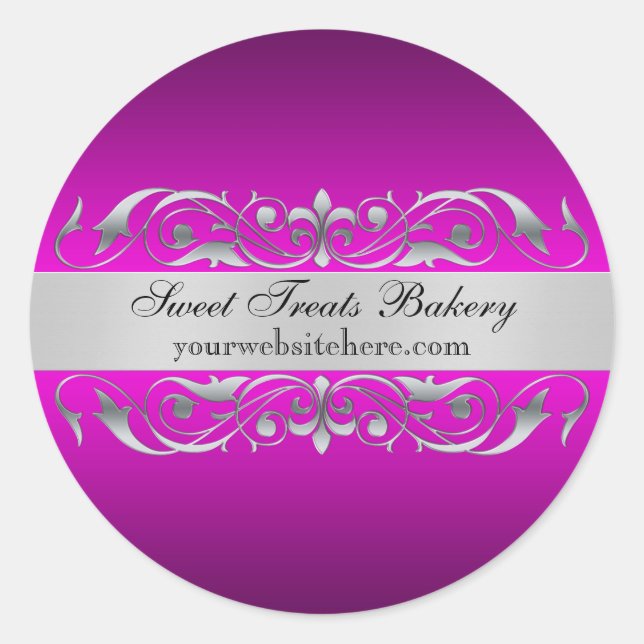 Rosa Elegante Scroll Cupcake Backen Etikett Aufkle Runder Aufkleber (Vorderseite)
