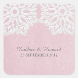 Rosa Elegante Spitzen-Hochzeitskleber Quadratischer Aufkleber