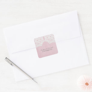 Rosa Elegante Spitzen-Hochzeitskleber Quadratischer Aufkleber