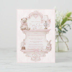 Rosa elegante Vintage-Baby-Shower Einladung