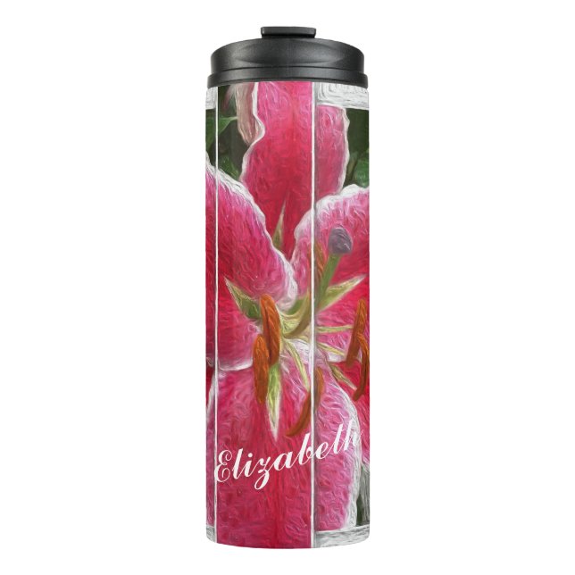Rosa Elegante Wasserfarben Blume Thermosbecher (Vorderseite)