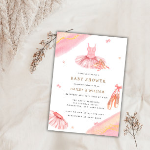 Rosa Elegante Watercolor Ballerina Babydusche Einladung
