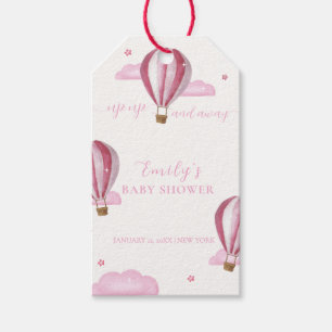 Rosa eleganter Heißluftballon Mädchen Baby Shower Geschenkanhänger