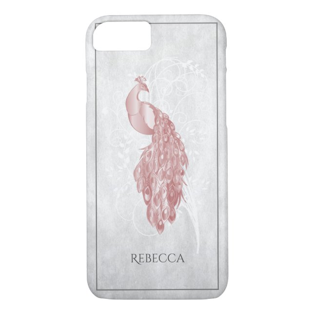 Rosa Eleganter Pfau Personalisiert Case-Mate iPhone Hülle (Rückseite)