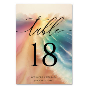 Rosa elegantes Ocean Beach Summer Watercolor Table Tischnummer