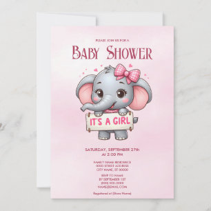 Rosa Elephant Baby Dusche Einladung