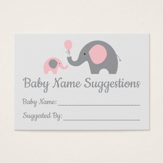 Rosa Elephant Babydusche Name Hinweis Karte (Vorderseite)