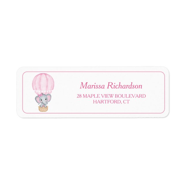 Rosa Elephant Babydusche Rücksendeadresse (Vorne)