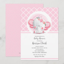 Rosa Elephant Girl Baby Shower Einladungen