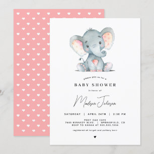 Rosa Elephant Girl Babydusche Einladung