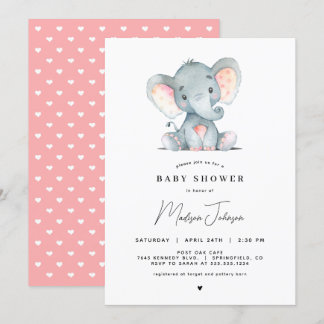 Rosa Elephant Girl Babydusche Einladung
