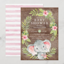 Rosa Elephant Girl Rustic Baby Dusche Einladung