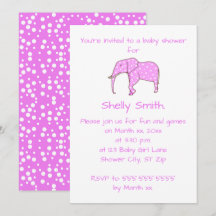 Rosa Elephant White Dots Baby Dusche Einladungen