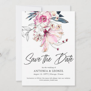 Rosa Elfenbein Blumen Hochzeit Termin merken Save The Date