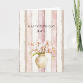 Rosa Elfenbein Creme Streifen Rosa Orchideen Gebur Karte