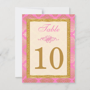 Rosa, Elfenbein, Gold Glitter, Damast Tischnummer