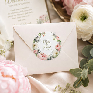 Rosa & Elfenbein-Pfingstrosen-Hochzeitsumschlag-Si Runder Aufkleber