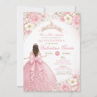 Rosa Elfenbein Quinceañera rosa Schleife Einladung