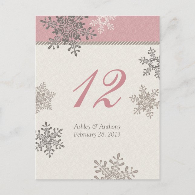 Rosa Elfenbeinschneeflocke Winterhochzeitkarte Postkarte (Vorderseite)