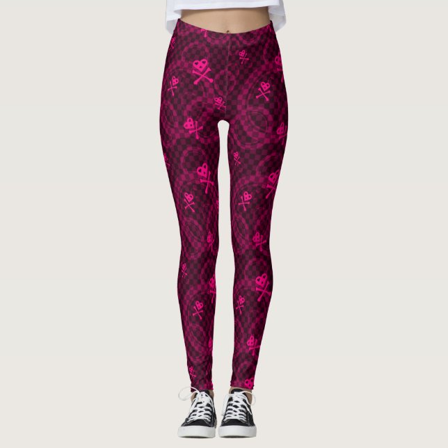 Rosa Emo Muster mit Kreisen Leggings (Vorderseite)
