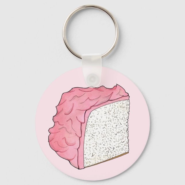 Rosa Engel Food Cake Slice Backen Retro Dessert Schlüsselanhänger (Vorderseite)